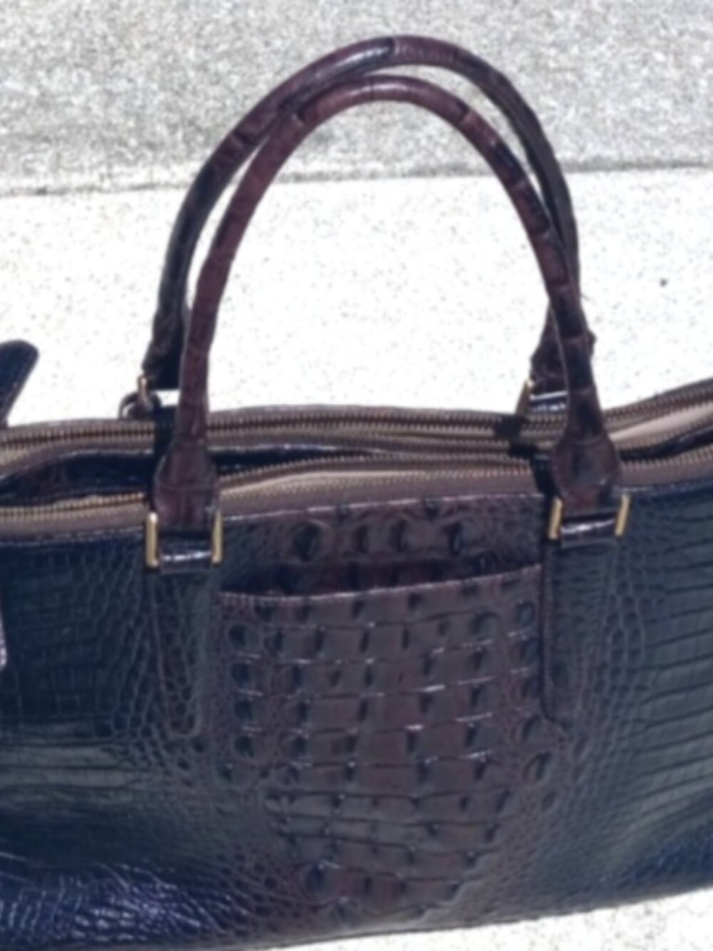 Brahmin Espresso Melbourne Croc Embossed Leather Satchel Shoulder Bag - Picture 16 of 16